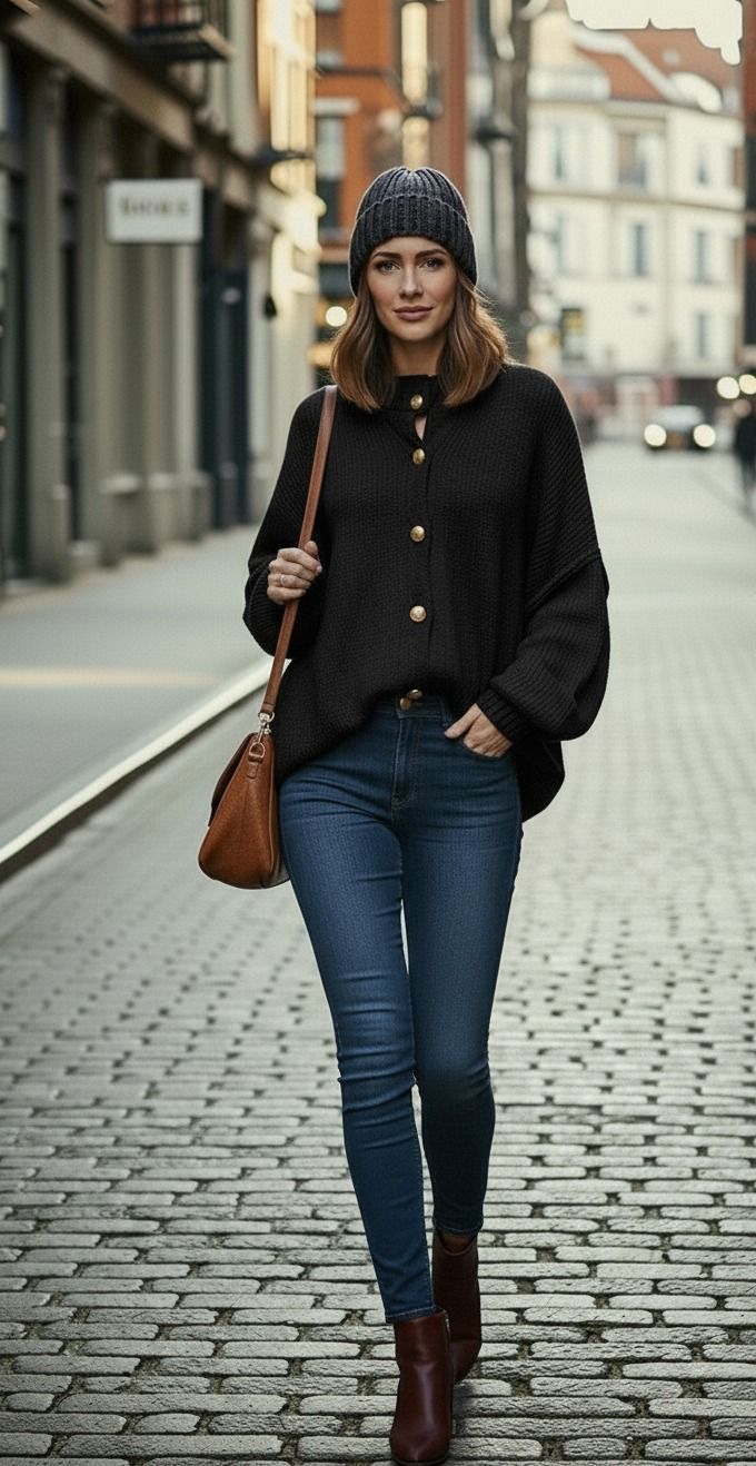 Oversize Strick-Cardigan mit Knöpfen