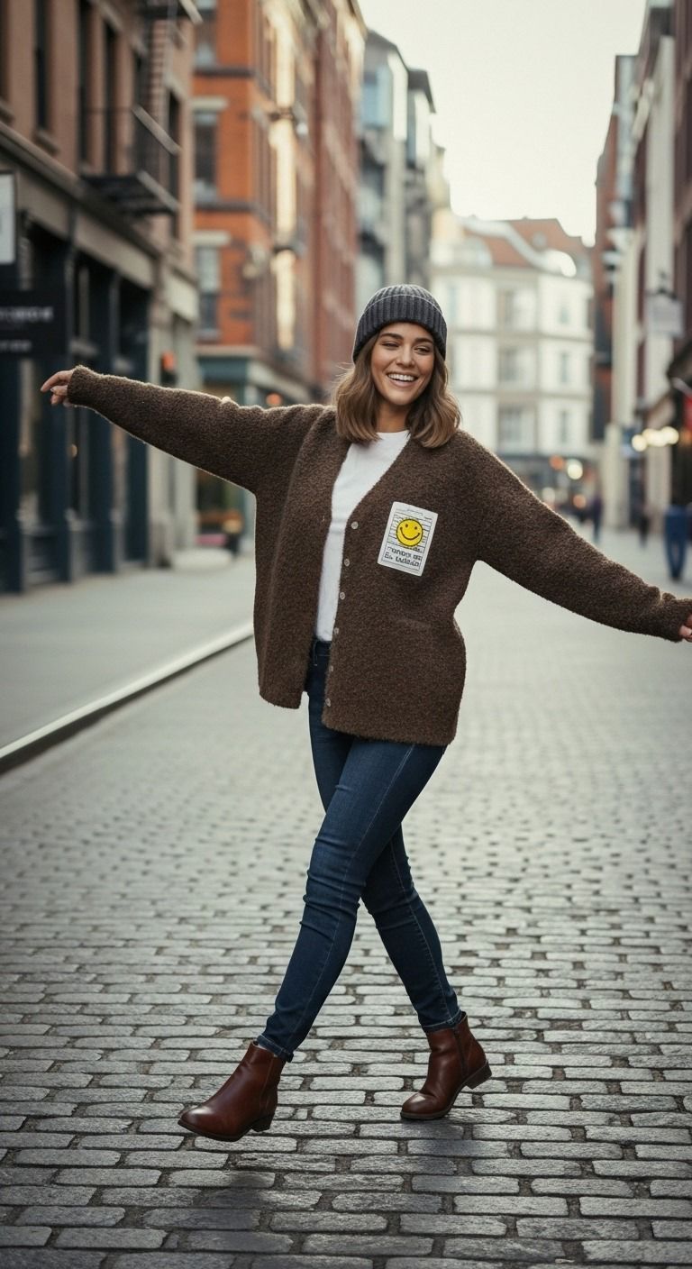 Statement Cardigan mit Smiley-Patch
