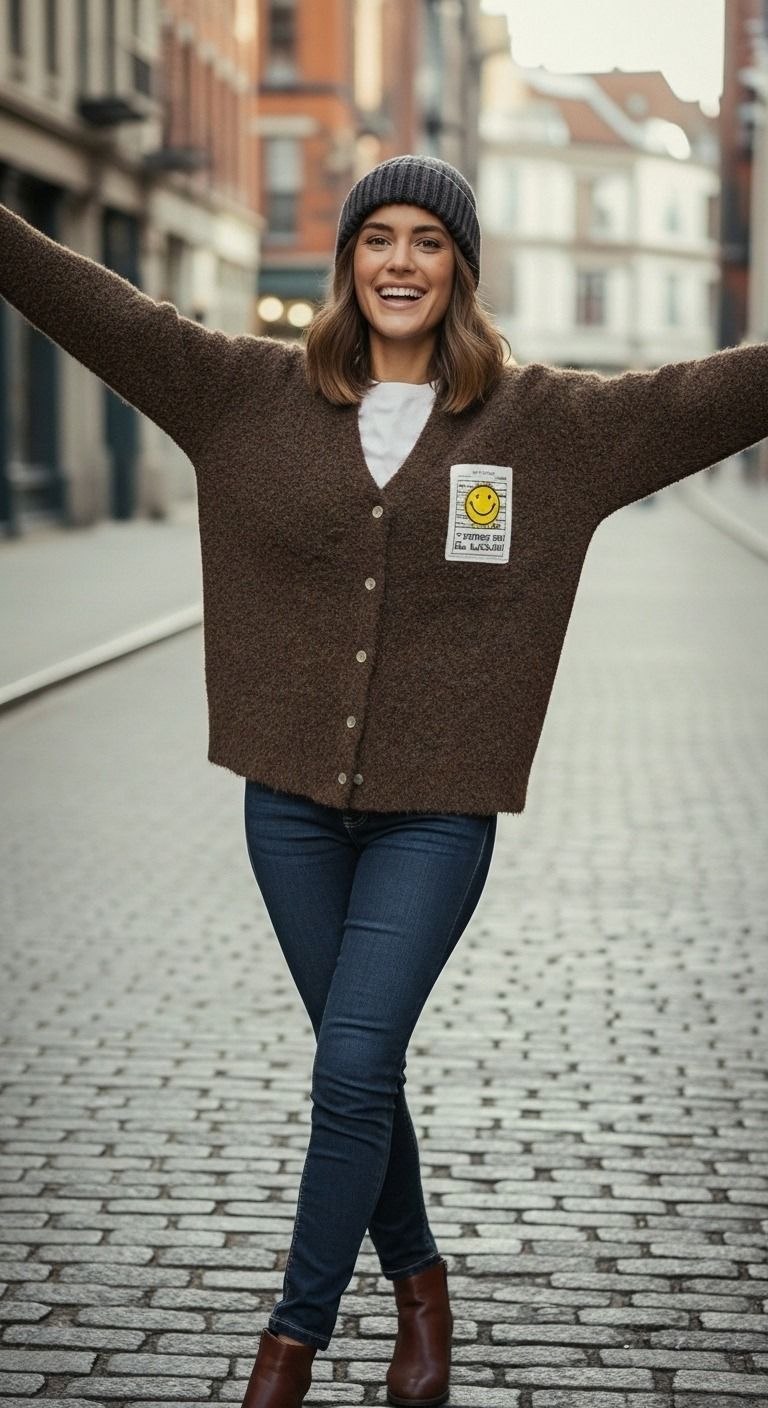 Statement Cardigan mit Smiley-Patch