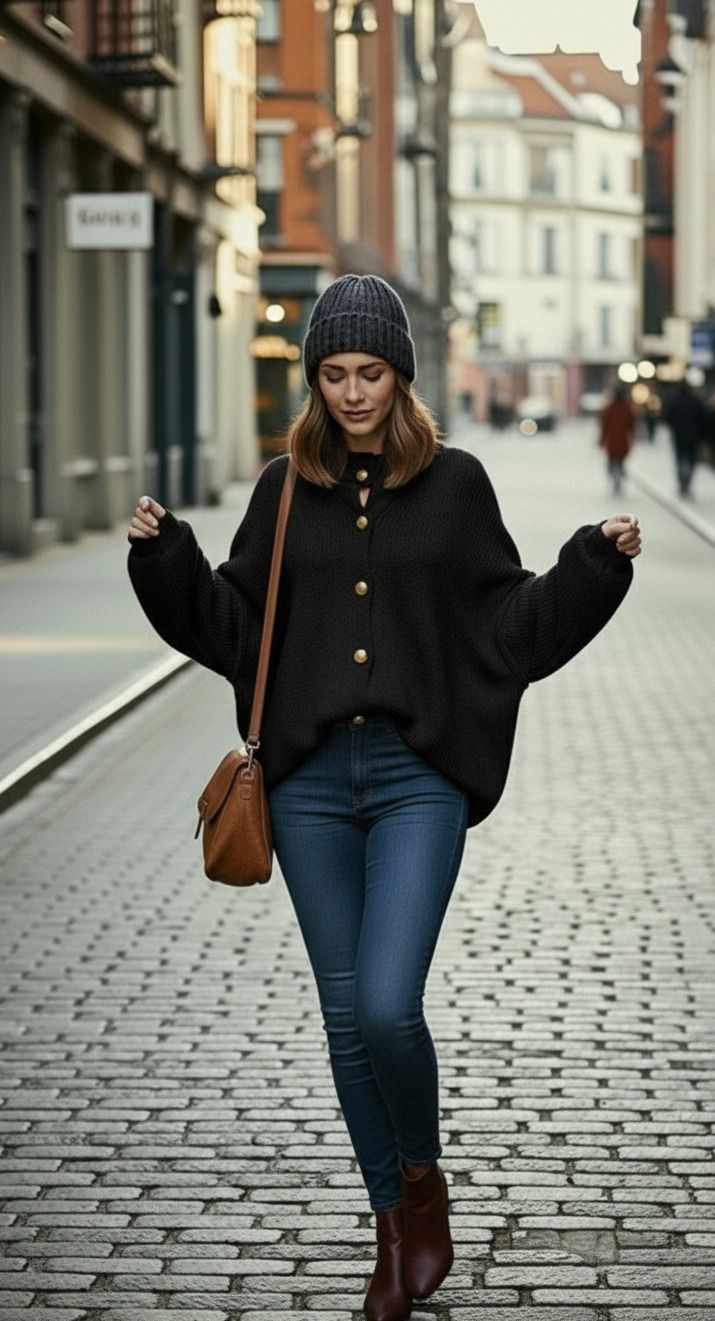 Oversize Strick-Cardigan mit Knöpfen