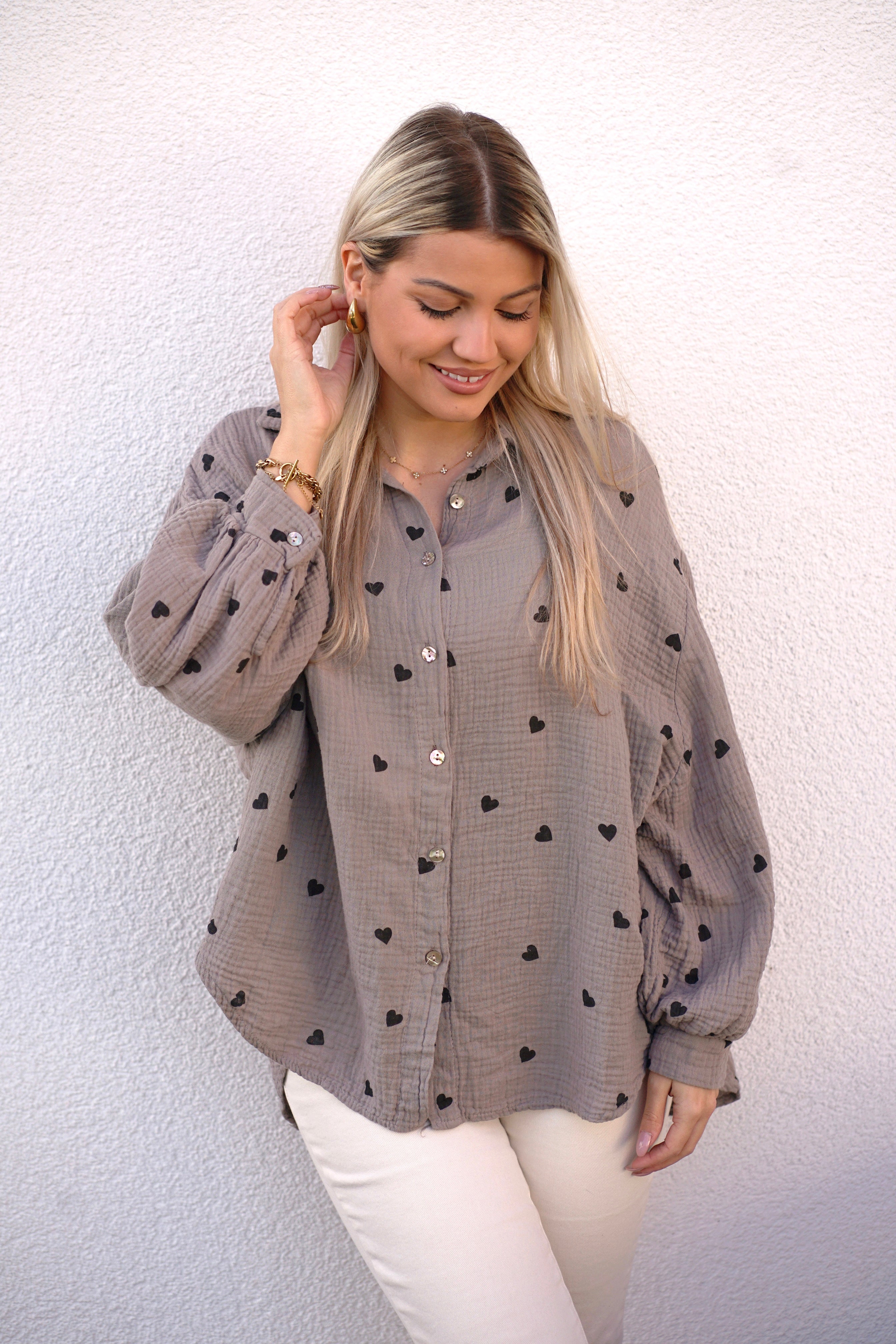 Musselin Bluse mit Herzen