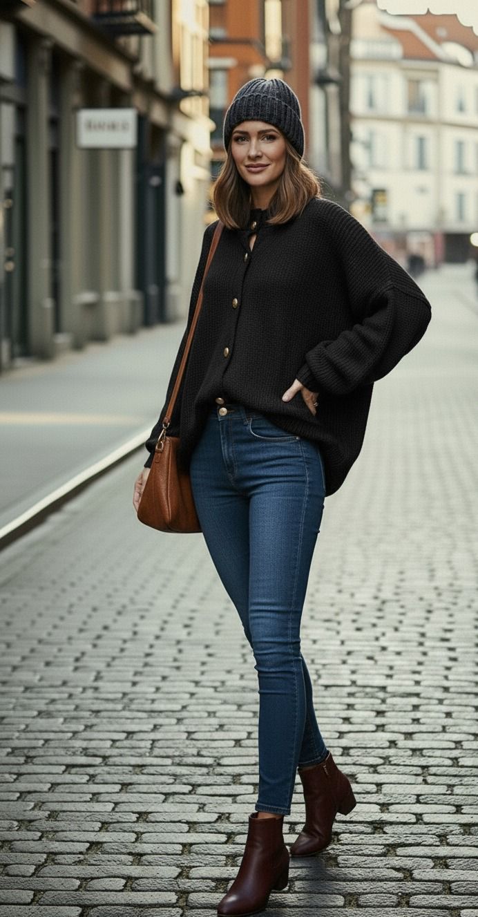 Oversize Strick-Cardigan mit Knöpfen