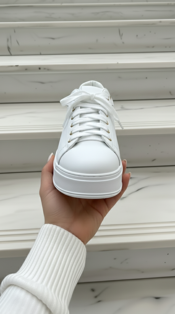 Plateau Sneaker „White Classic“ – Weiß mit schwarzem Detail