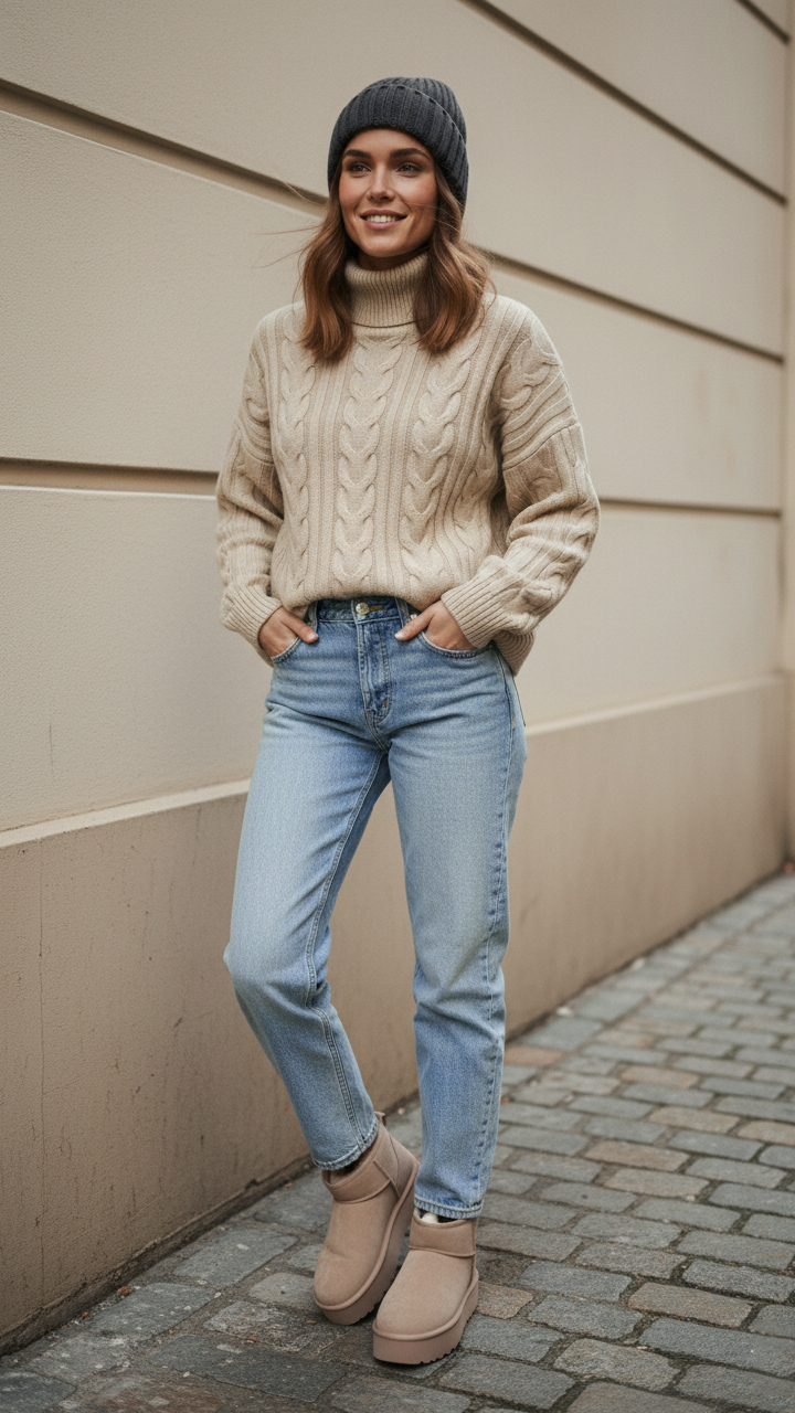 Strickpullover mit Zopfmuster