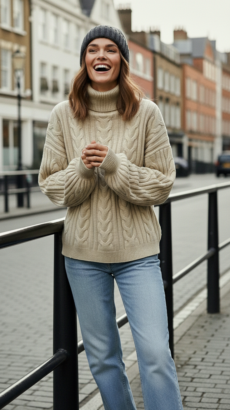 Strickpullover mit Zopfmuster