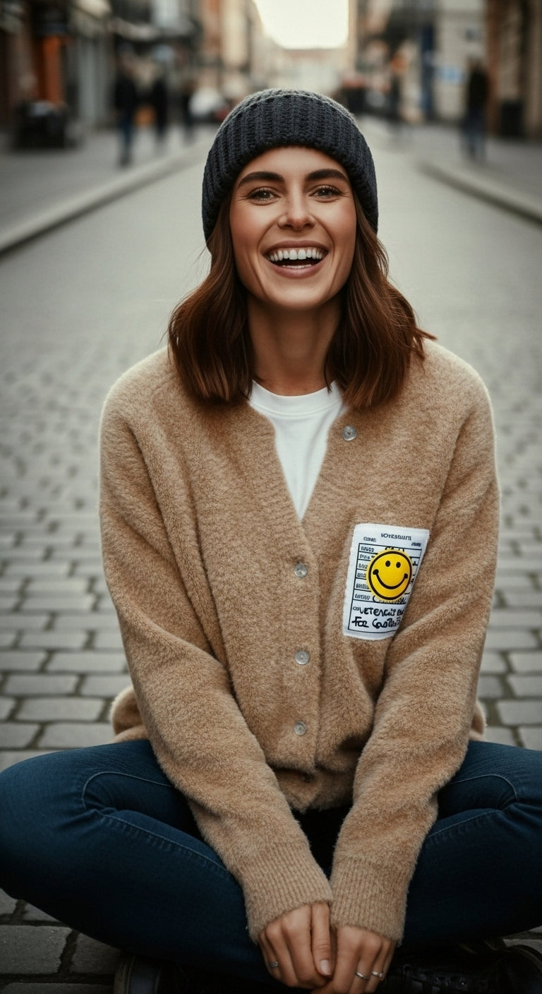 Statement Cardigan mit Smiley-Patch