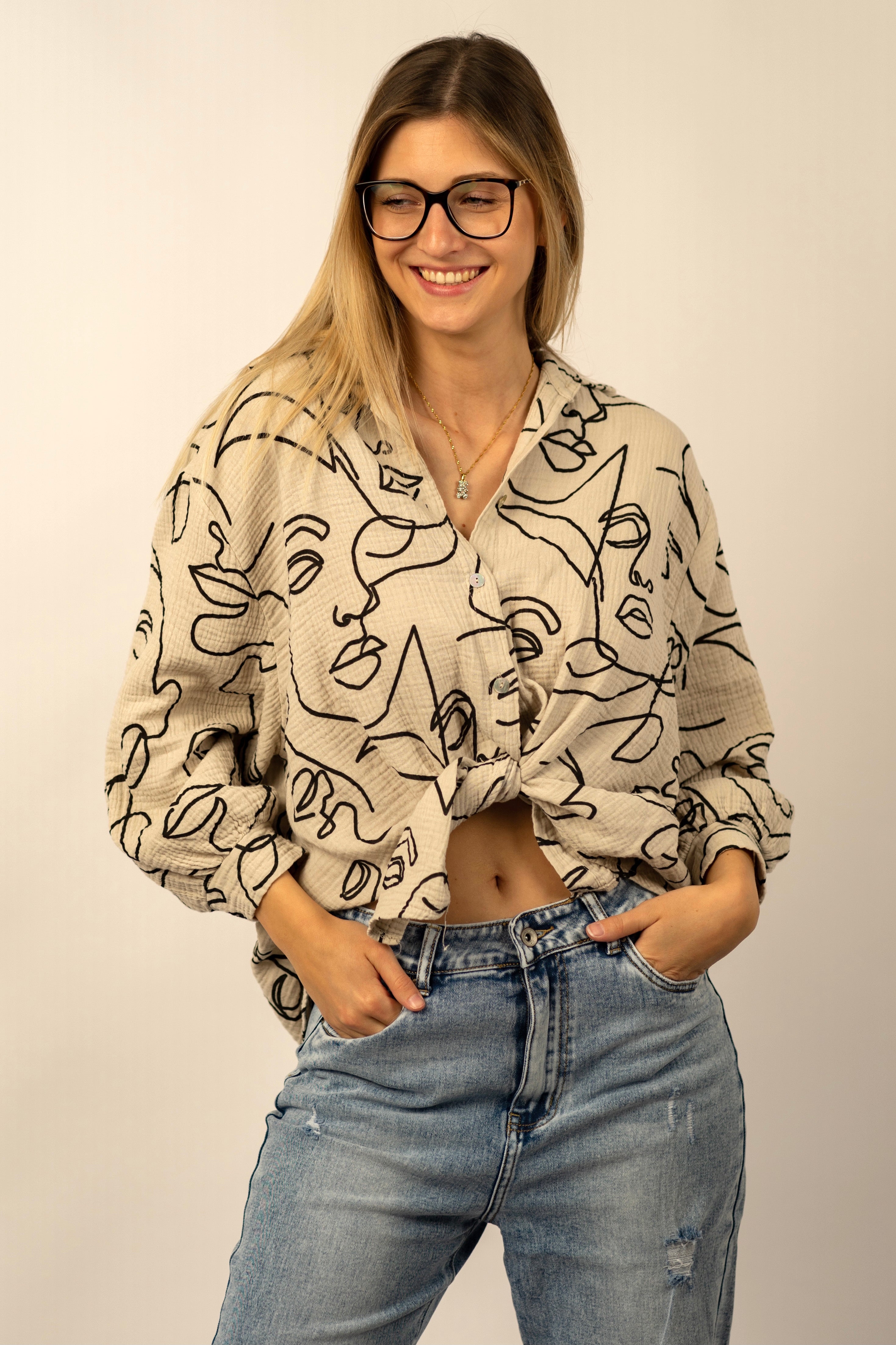 Musselin Bluse „Faces“
