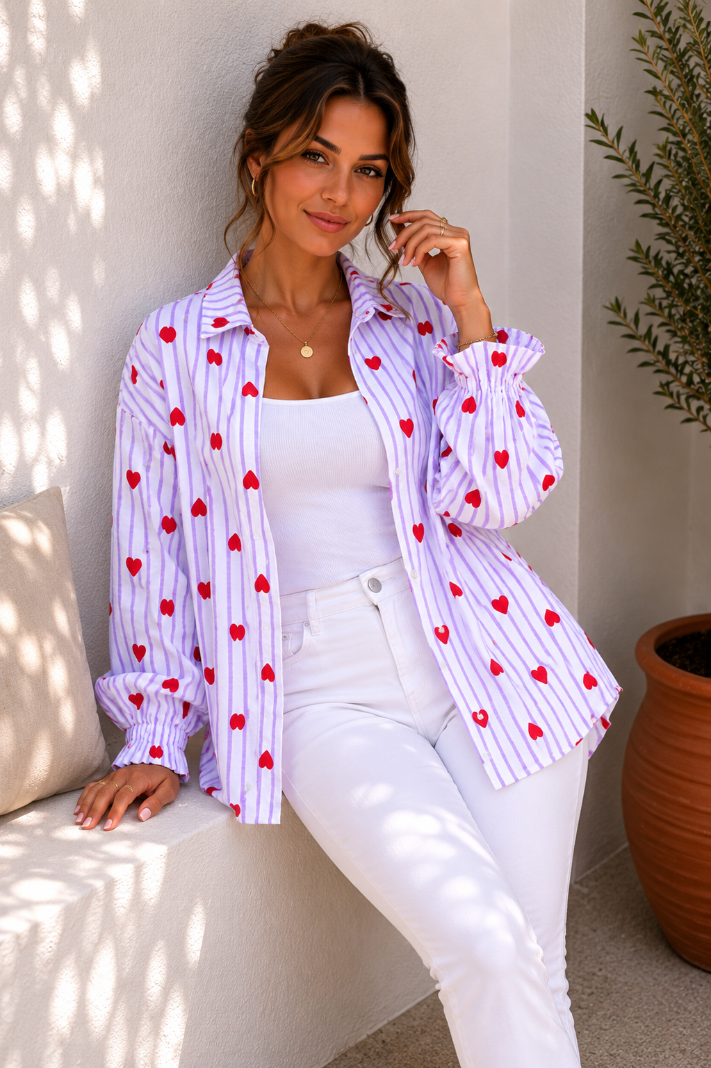 Musselin Bluse gestreift mit Herzen