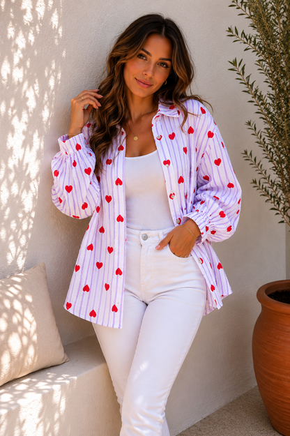 Musselin Bluse gestreift mit Herzen