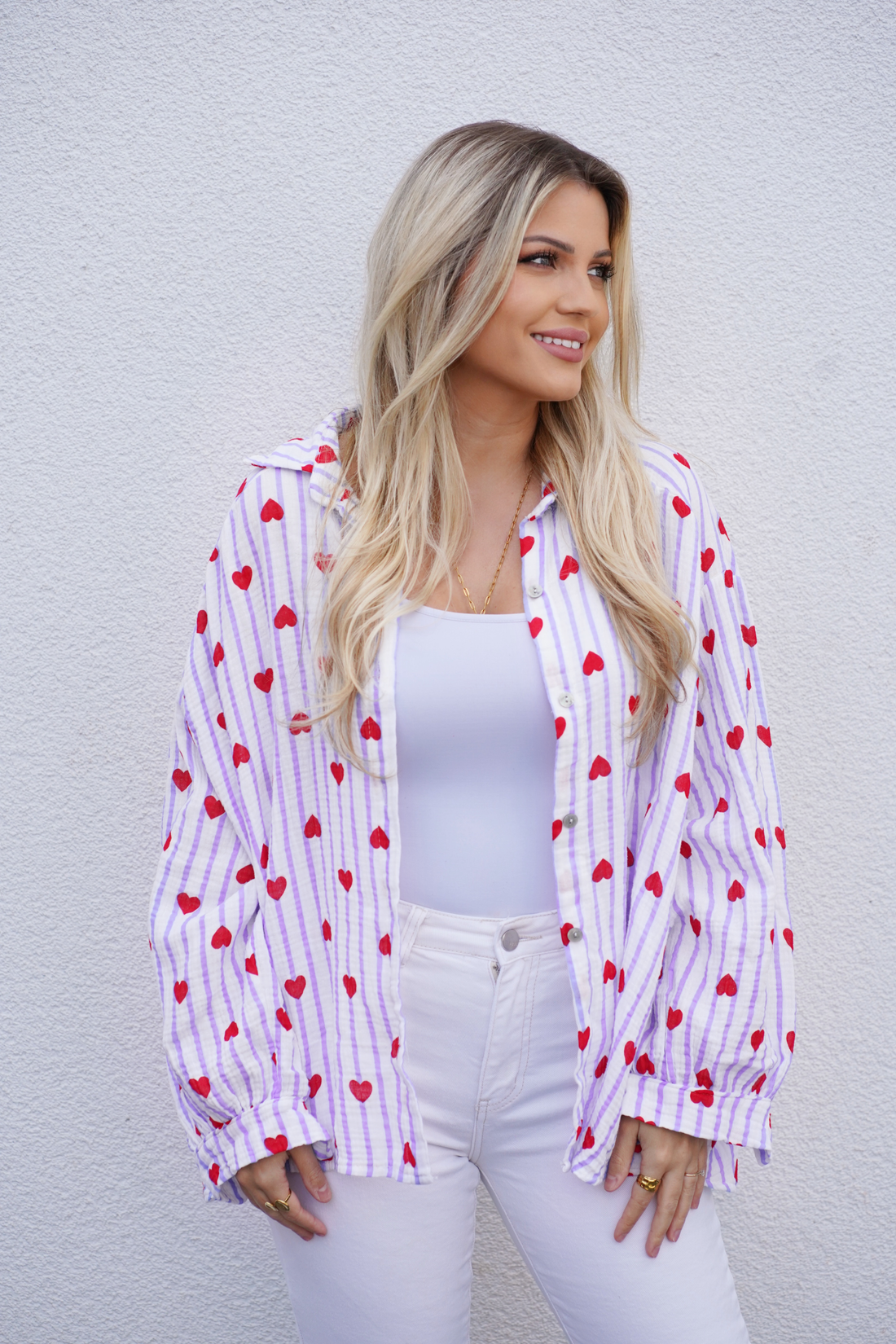 Musselin Bluse gestreift mit Herzen