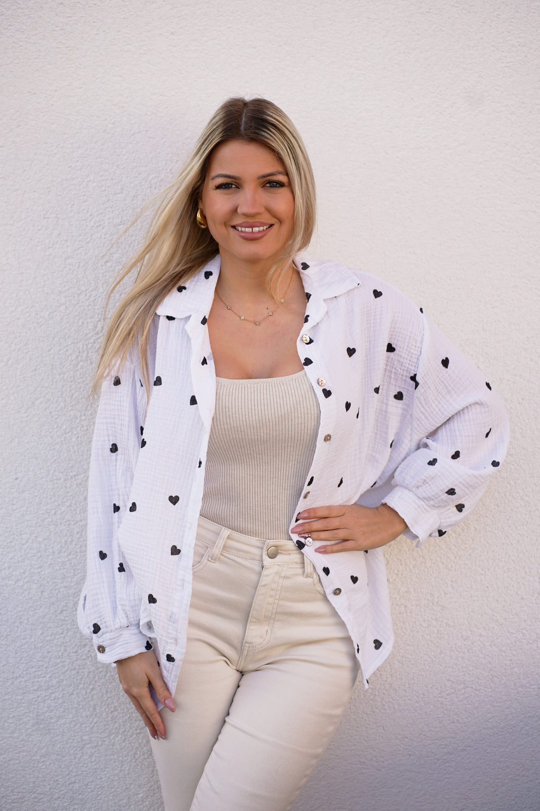 Musselin Bluse mit Herzen