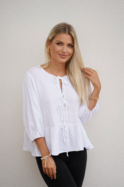 Musselin Bluse mit Bindebändern