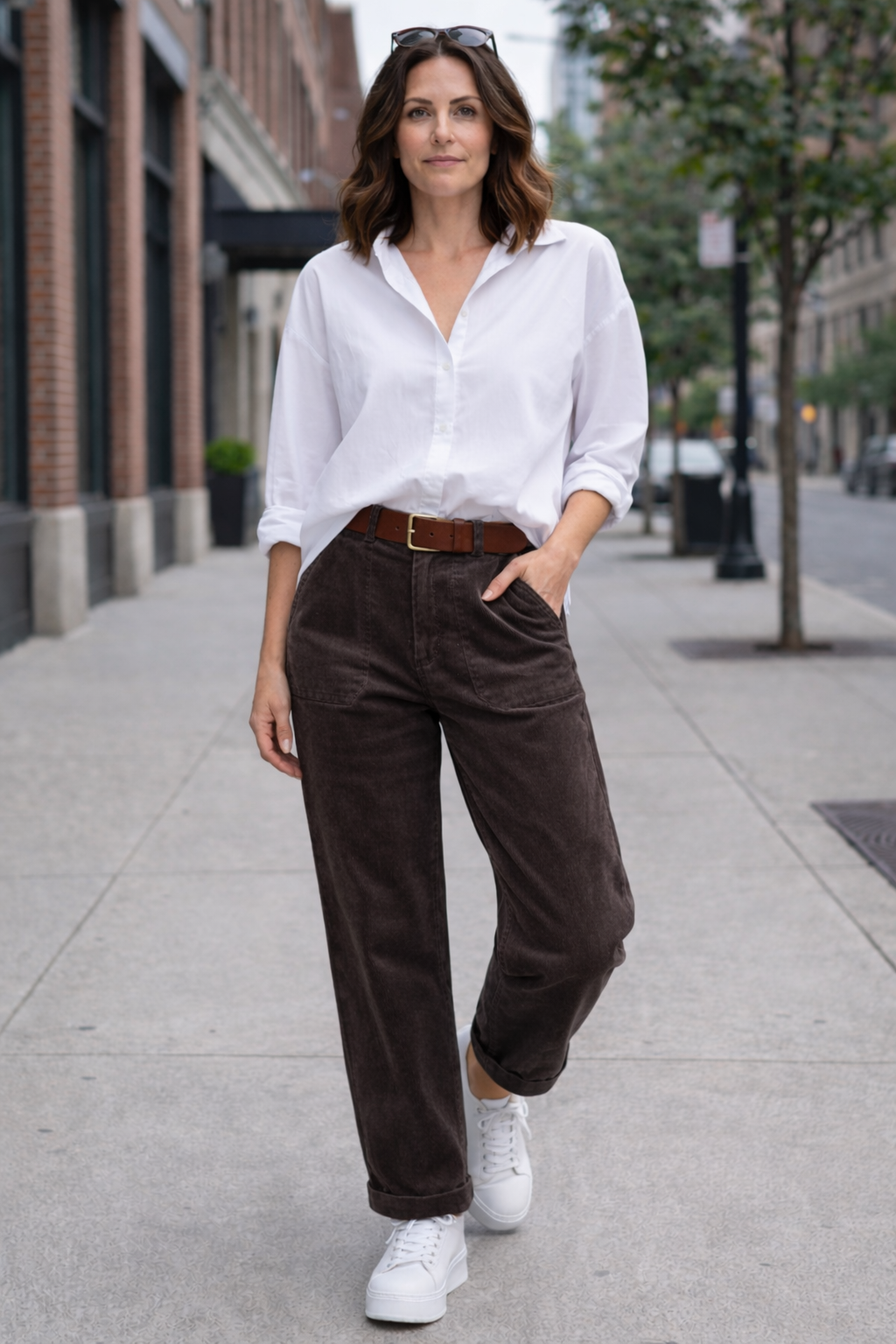 Barrel Leg Feincordhose im Relaxed Fit