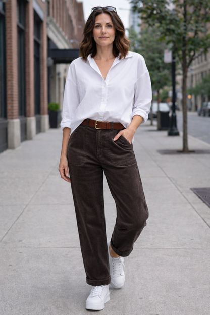 Barrel Leg Feincordhose im Relaxed Fit