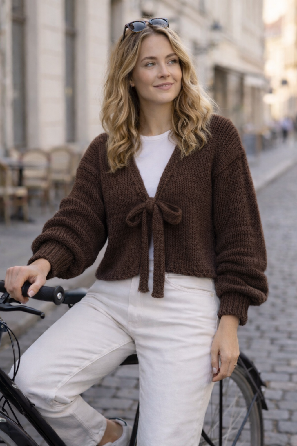 Grobstrick Cardigan mit Statement-Schleife