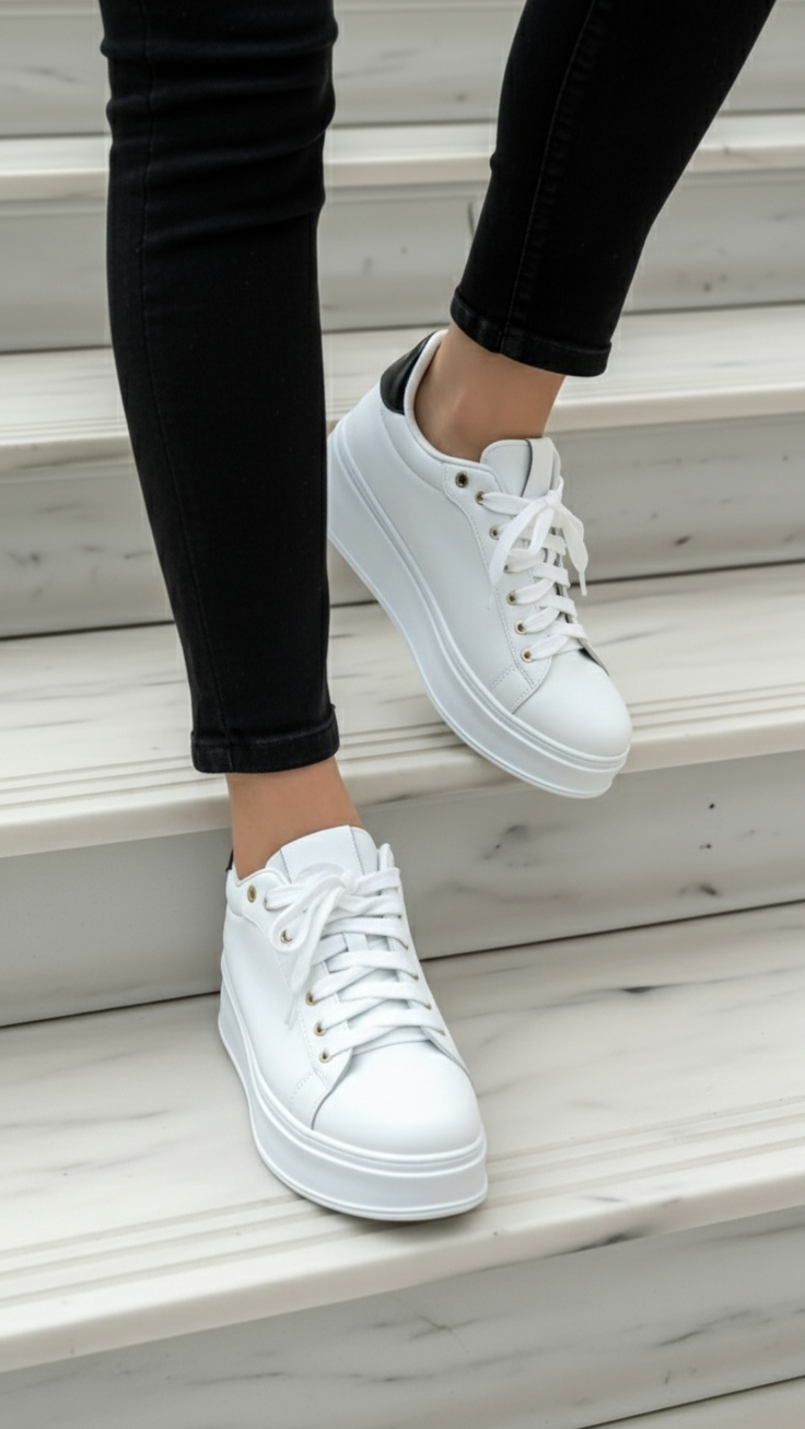 Plateau Sneaker „White Classic“ – Weiß mit schwarzem Detail