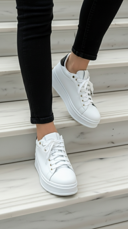 Plateau Sneaker „White Classic“ – Weiß mit schwarzem Detail