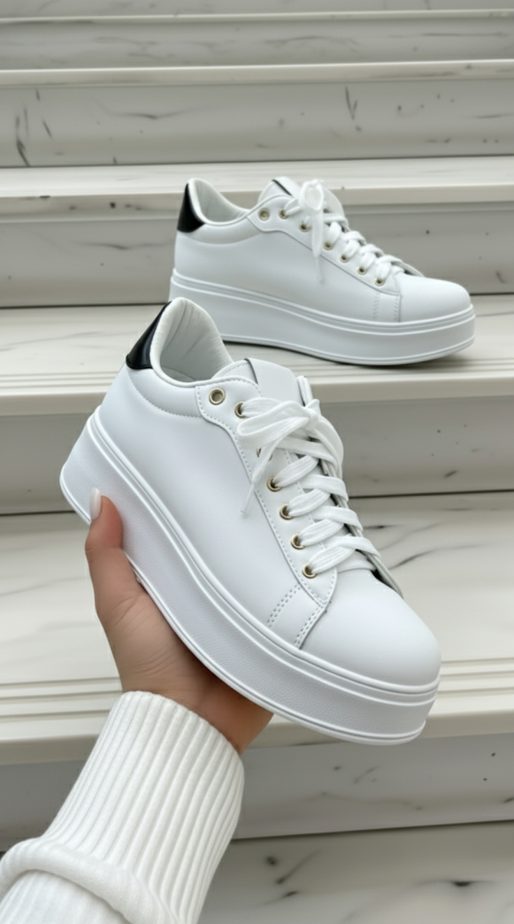 Plateau Sneaker „White Classic“ – Weiß mit schwarzem Detail