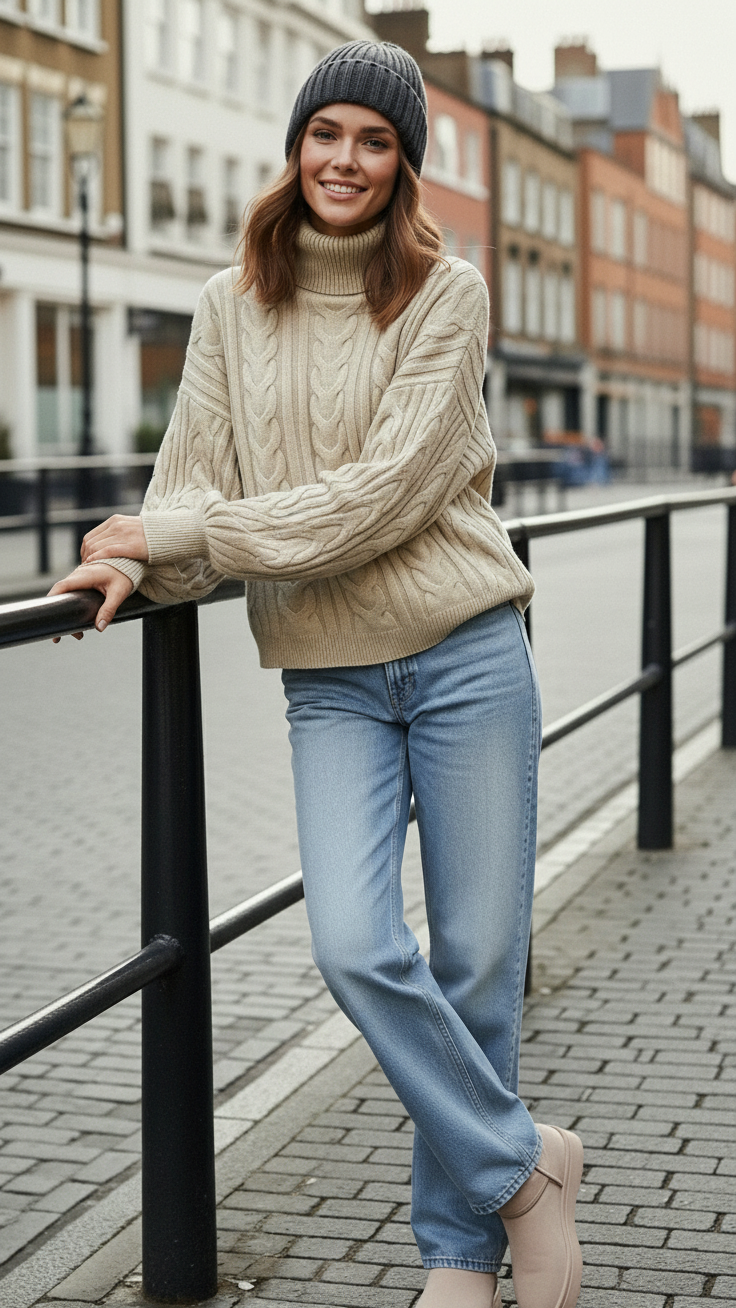 Strickpullover mit Zopfmuster