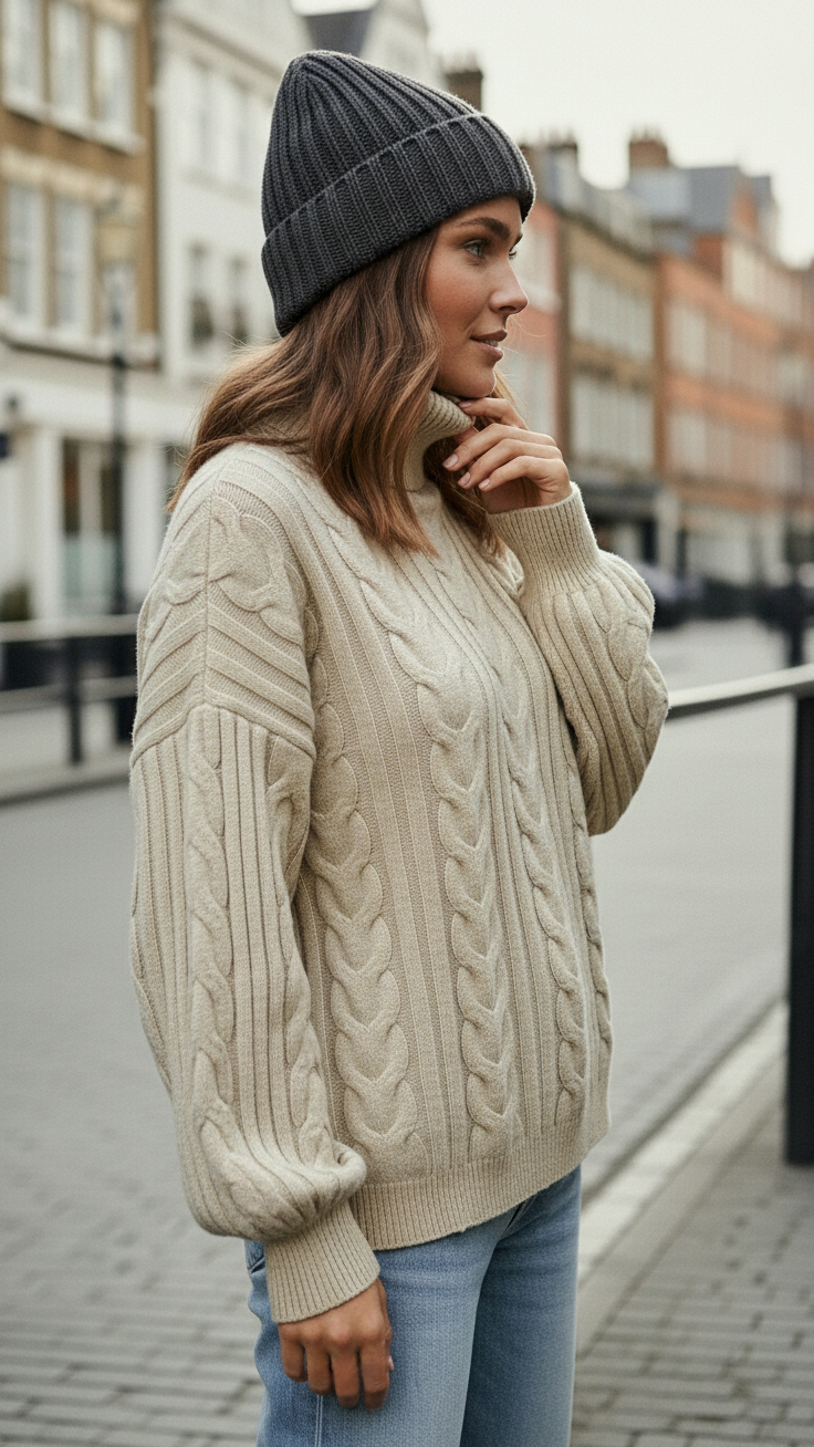 Strickpullover mit Zopfmuster