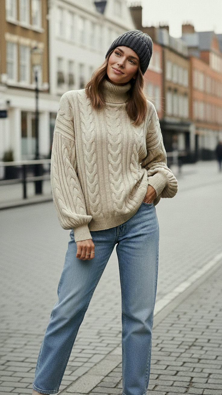 Strickpullover mit Zopfmuster