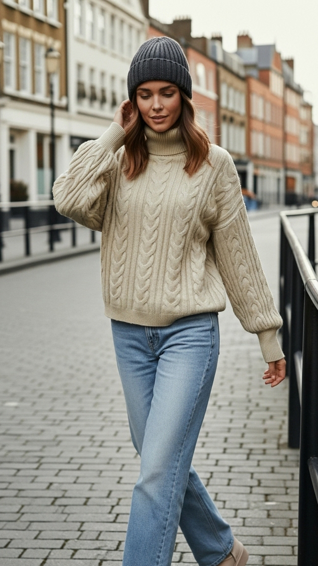 Strickpullover mit Zopfmuster