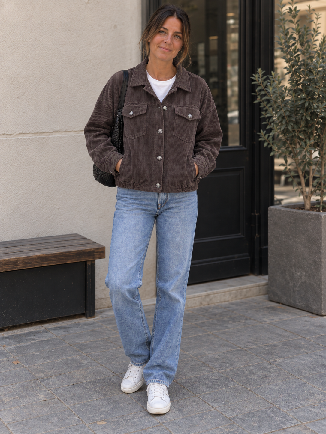 Cordjacke mit Brusttaschen in Dunkelbraun, Vorderansicht