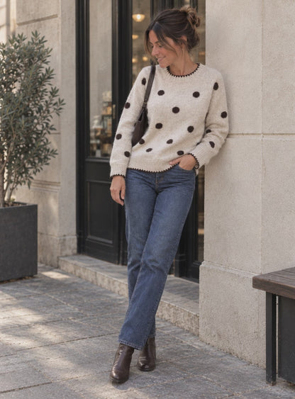 Damen Strickpullover mit Punkten